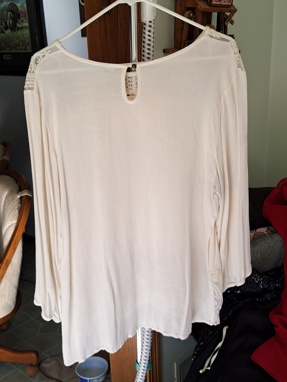 Maurices Cream Lace Yoke Long Sleeve Blouse - Picture 4 of 4